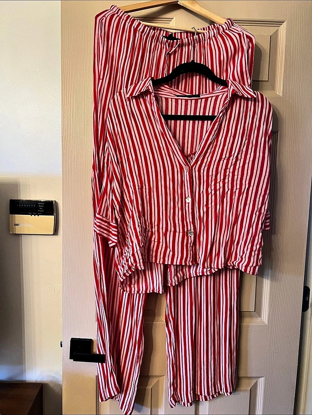 Red & White Striped Pajama Set